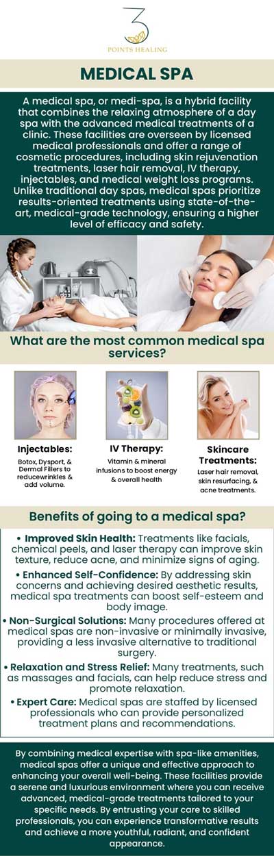 Fine lines, wrinkles, and sagging skin are inevitable indications of aging that get more noticeable as people get older. Regular trips to a medical spa can help people preserve youthful and healthy-looking skin. Med spa services are available at Three Points Healing Wellness Clinic. For more information, contact us or book an appointment. Our clinics are conveniently located in Olympia, WA, Federal Way, WA, and Woodland Hills, CA. Fine lines, wrinkles, and sagging skin are inevitable indications of aging that get more noticeable as people get older. Regular trips to a medical spa can help people preserve youthful and healthy-looking skin. Med spa services are available at Three Points Healing Wellness Clinic. For more information, contact us or book an appointment. Our clinics are conveniently located in Olympia, WA, Federal Way, WA, and Woodland Hills, CA.